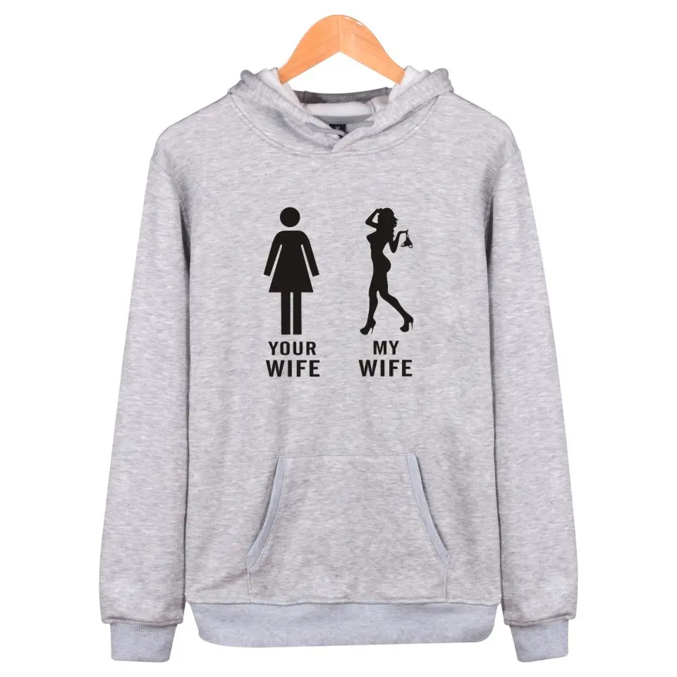 

Толстовки мужские/женские с принтом «Ваша жена моя жена», классические свитшоты для молодежи, для взрослых и детей, модные пуловеры для отды...