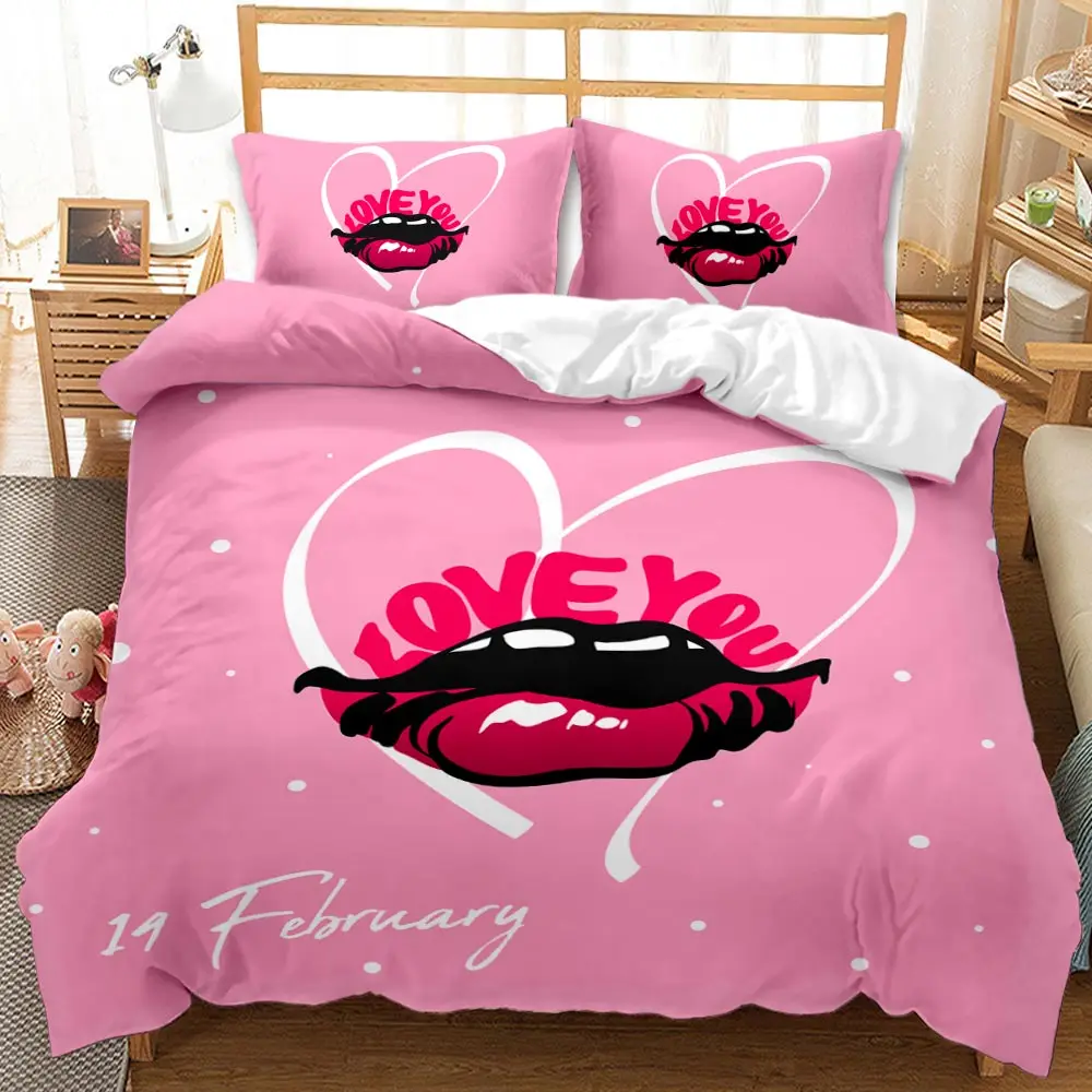 

Red lips twin queen bedding set luxury full size bed sheets sets pink king bed comforter set duvet cover bedroom pillowcase