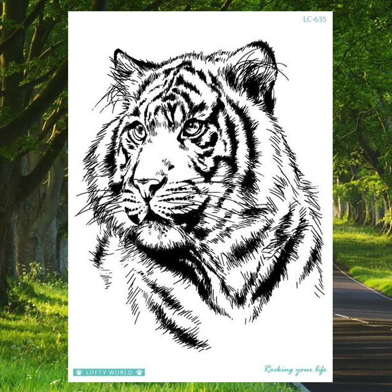 Черные акварельные животные Тигр временные наклейки-тату на руку ног Большой