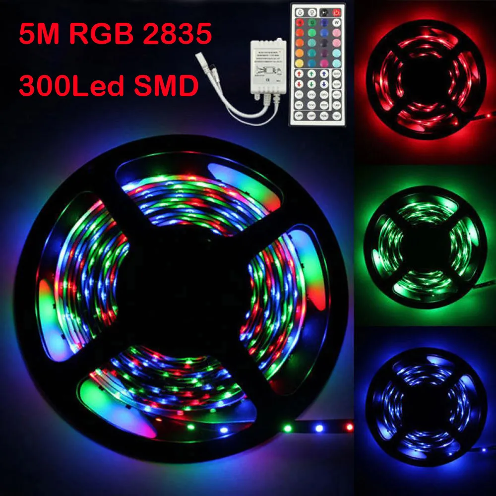 

Светодиодная лента 5 м RGB 2835 300 LED SMD 12 В постоянного тока гибкая лента Водонепроницаемая световая лента лампа + 44 клавиши ИК пульт дистанционн...