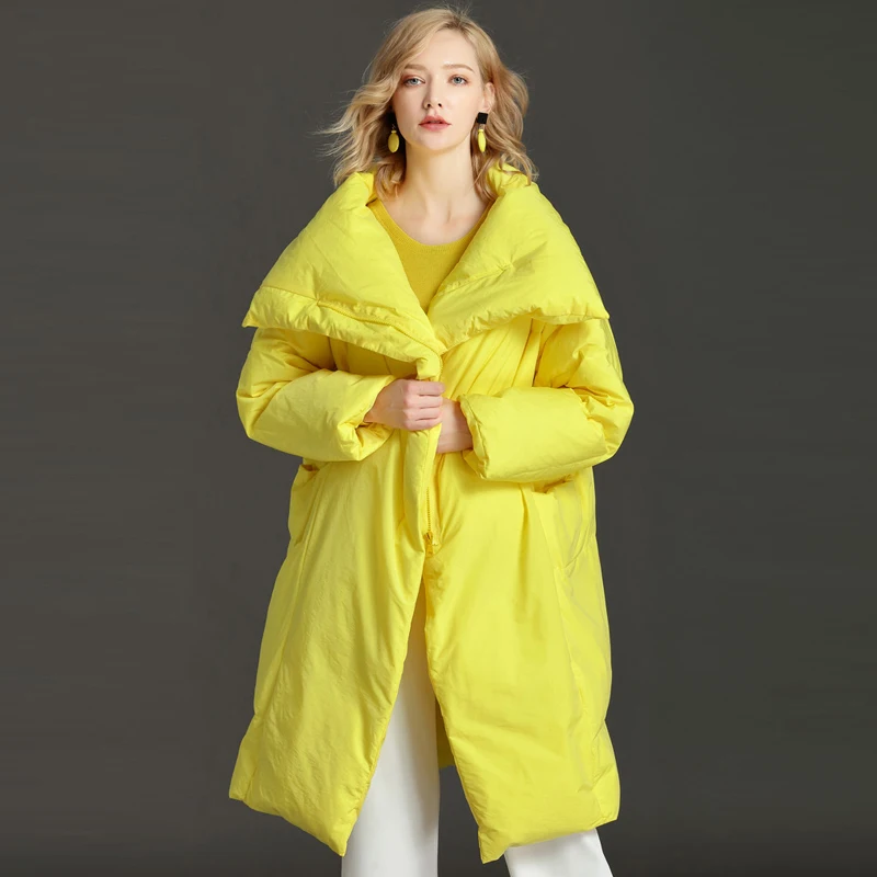 Женские зимние пуховики высокого качества элегантные розовые длинные размера