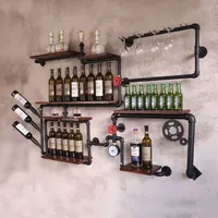 CF3 Coffee Shop Bar Wine Cabinet Wine Rack Loft Retro Industrial Style Shelving Shelf Wall Iron Solid Wood Pipe Wall Hanging