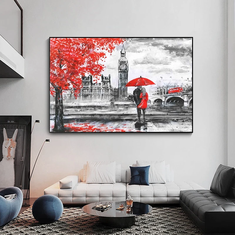 

Couple Under Tree Abstract Canvas Painting Poster London Landscape Wall Art Print Photo Family Living Room Decoration Frameless