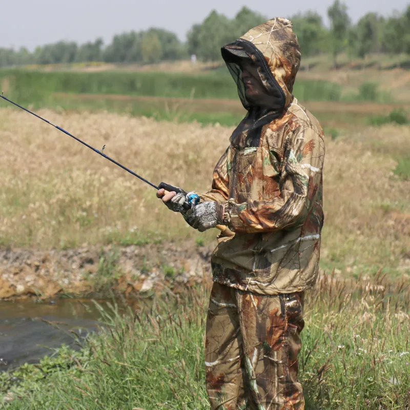 Summer Ultra-Thin Bionic Camouflage Suit Anti-Mosquito Fishing Hunting Clothes Tactical Ghillie Suits T-shirt Pants Set | Спорт и