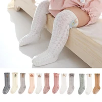 new infant baby girls summer thin knee high long socks cute cartoon bow mesh lace anti mosquito skid proof toddler stockings