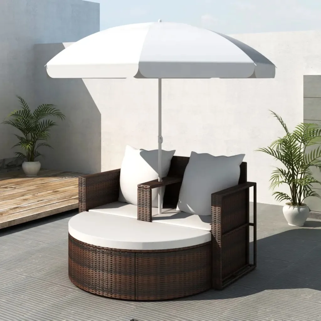 Preise VidaXL Outdoor Möbel Bett Mit Sonnenschirm Geflochtene Harz Garten Sofas