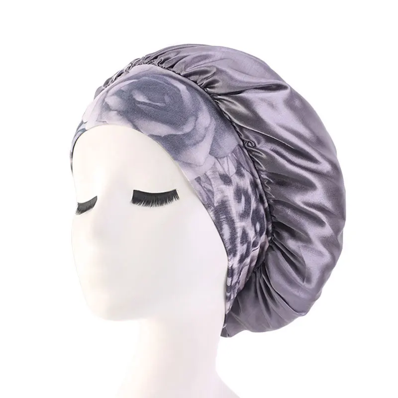

New Soft Women Satin Floral Prints Night Beauty Sleep Cap Cover Hair Bonnet Hat Wide Elastic Hair Care Chemo Cap Hair Loss Cap