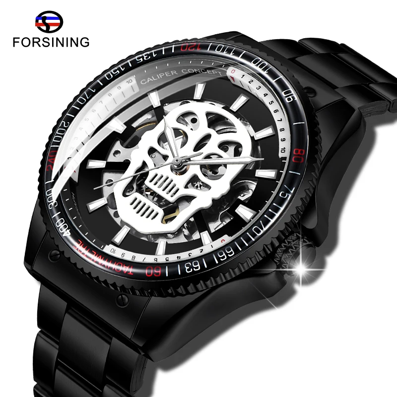 Модный дизайн FORSINING череп стимпанк Мужские механические часы с скелетом лучший