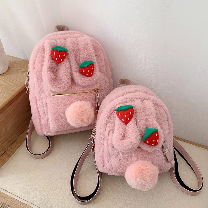 

Winter Cute Faux Fur Backpack Rabbit Ear Women Travel Shoulder Bags Fashion Plush Bagpack Rucksack School Bag for Girls BG404