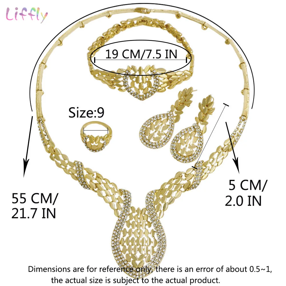 Женский свадебный комплект ювелирных изделий Liffly из колье и сережек золотистого