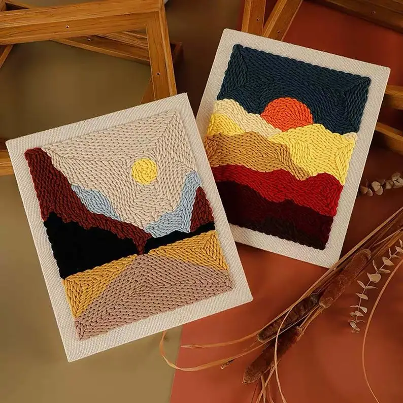 

Landscape punch needle kit, scenery yarn punch needle kit, DIY beginner embroidery kit, punch kit with yarn, rug hooking design
