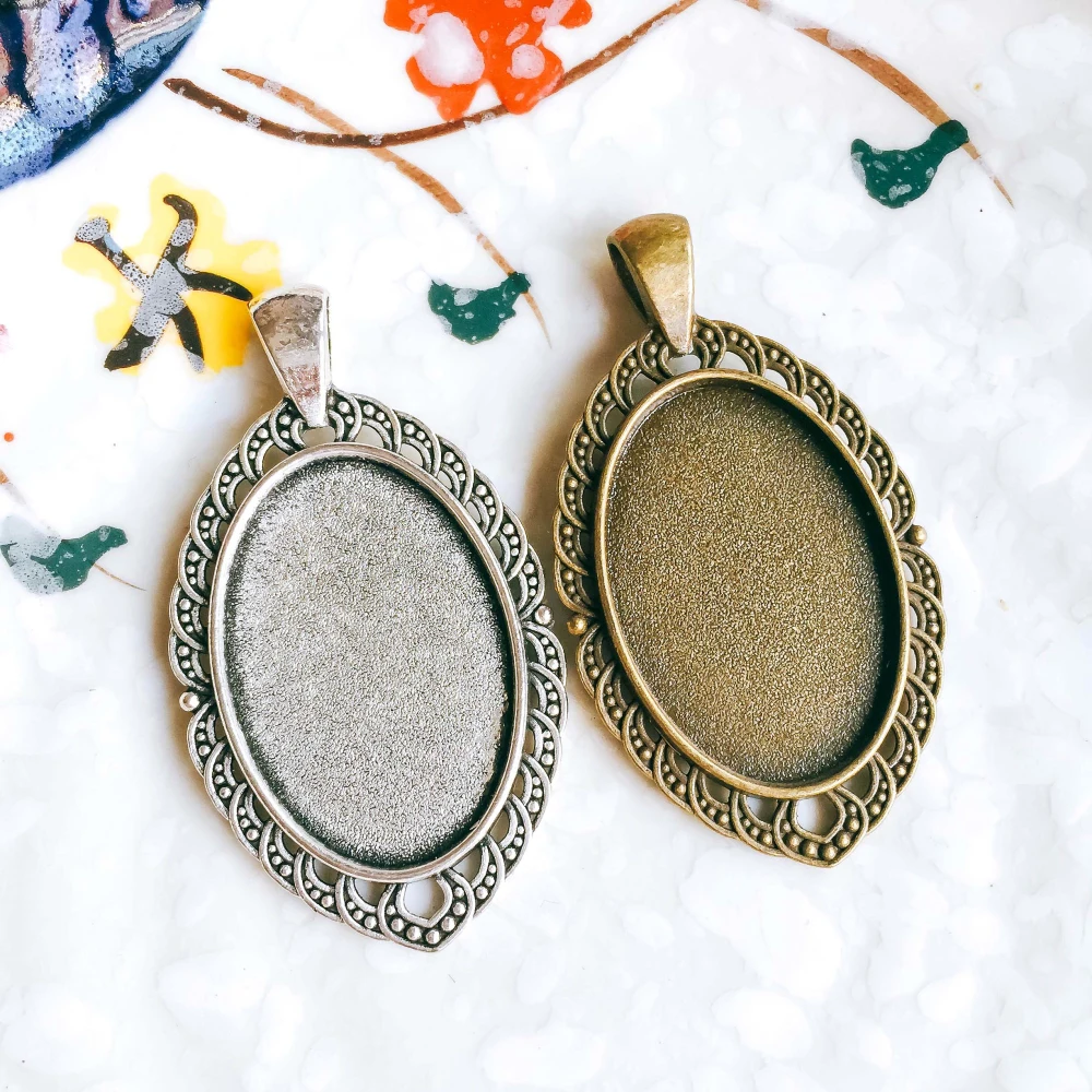 

5pcs/lot 20x30mm Necklace Pendant Setting Antique Bronze Silver Glass Cabochon Blank Base Supplies for Jewelry T106