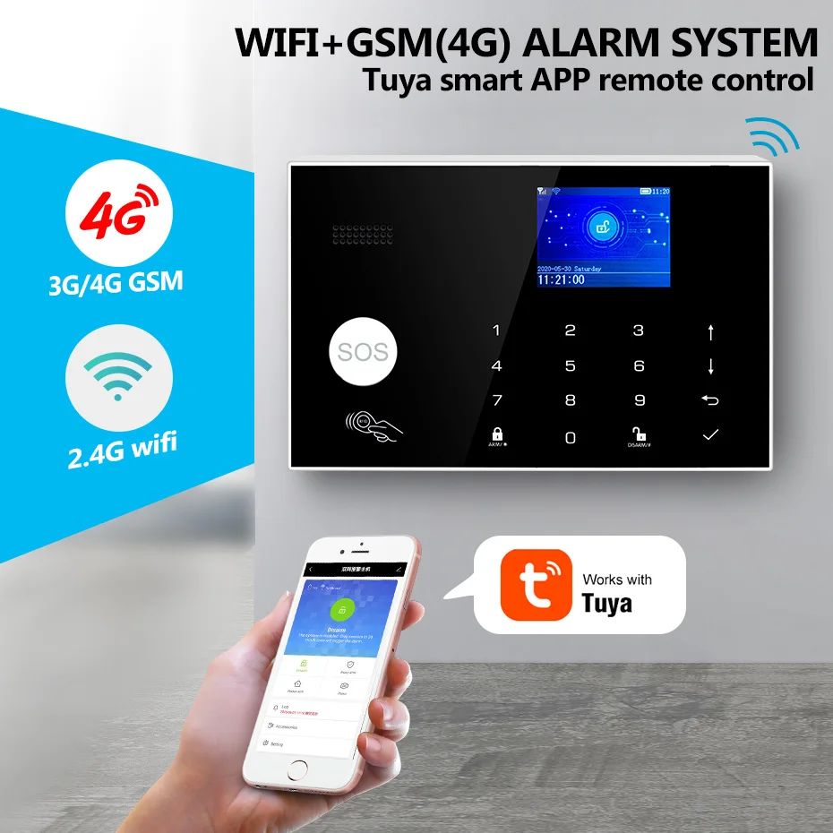 Система охранной сигнализации Towode Wi Fi 4G GSM 433 МГц|Комплекты для сигнализации| |
