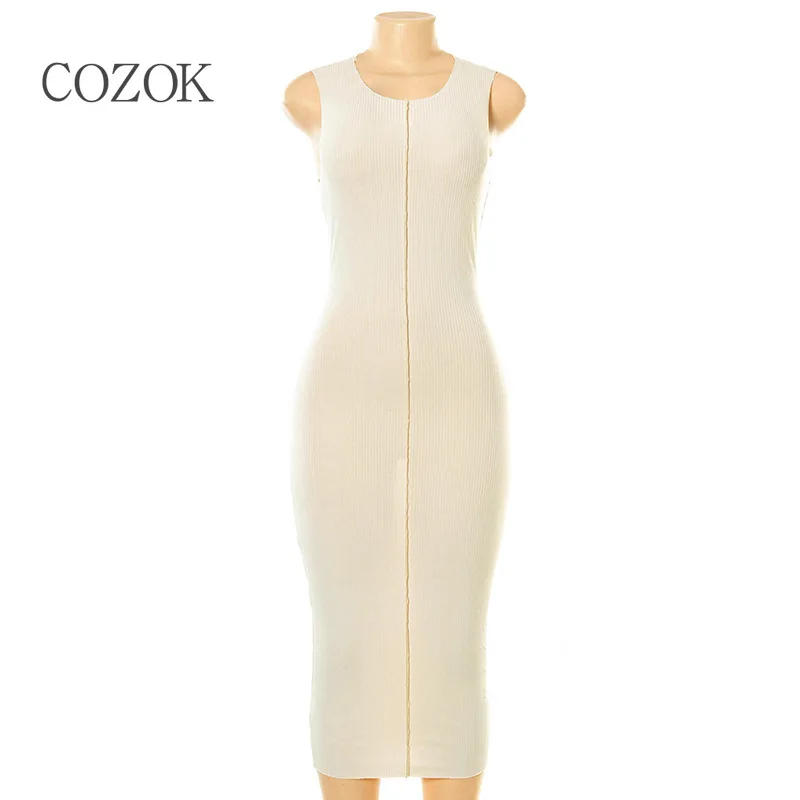 

Bright Line Decoration Sheath Sexy dresses women party O-Neck summer Sleeveless Solid Camisole dress