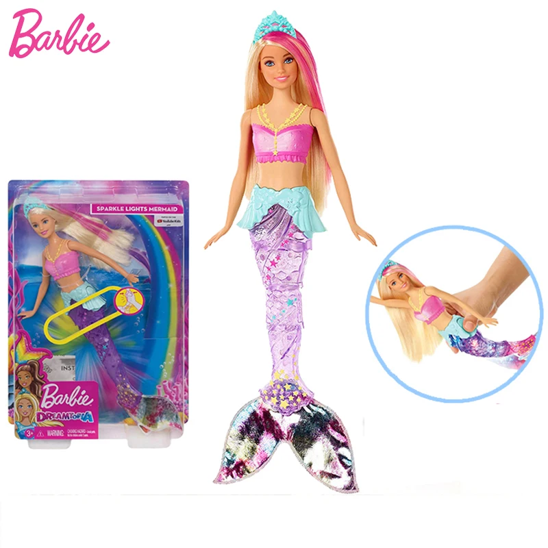Original Barbie Brand Mermaid Doll Feature Rainbow Lights Doll The Girls Toys For Chilren A Birthday Present Gift Boneca