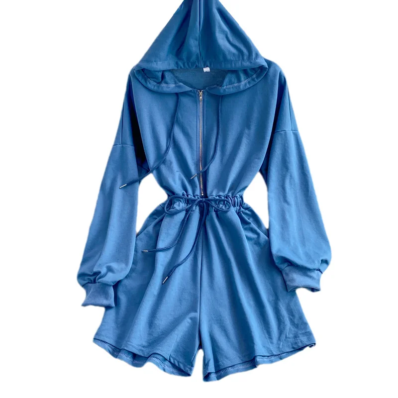 

Hooded drawstring Jumpsuit sports casual zipper High Waist Shorts Small autumn women's pants loose Jumpsuit pants