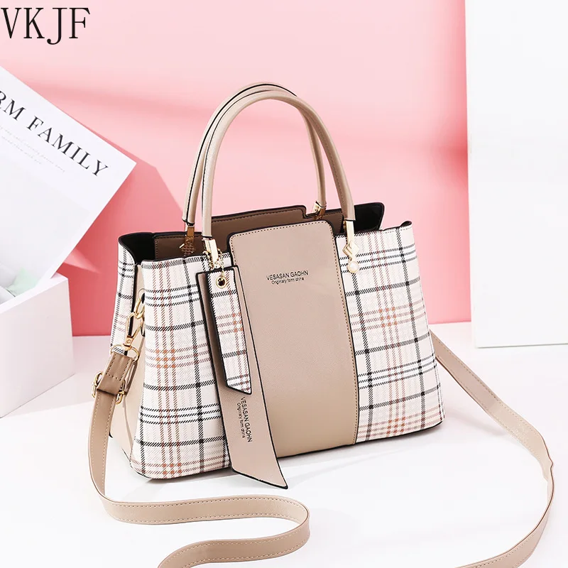 

Сумки 2021 новый стиль клетчатая модная прошитая сумка большая вместимость подходящая ко всему бронзовая сумка через плечо