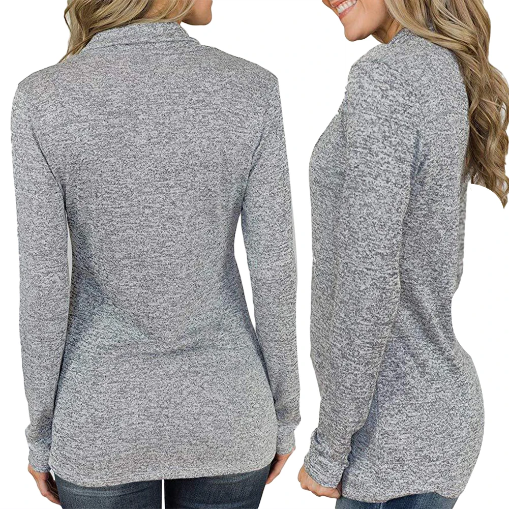 Женский Повседневный однотонный пуловер на молнии с длинными рукавами