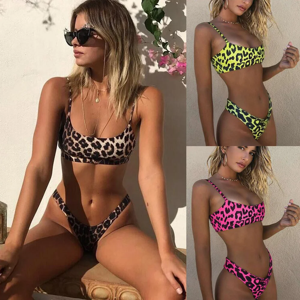 

2021 Women Sexy Wear Bikini high waist Female Swimwear Beach Bikini Leopard Beachwear Set BathingSuit Snakeskin Push Up Swimsuit