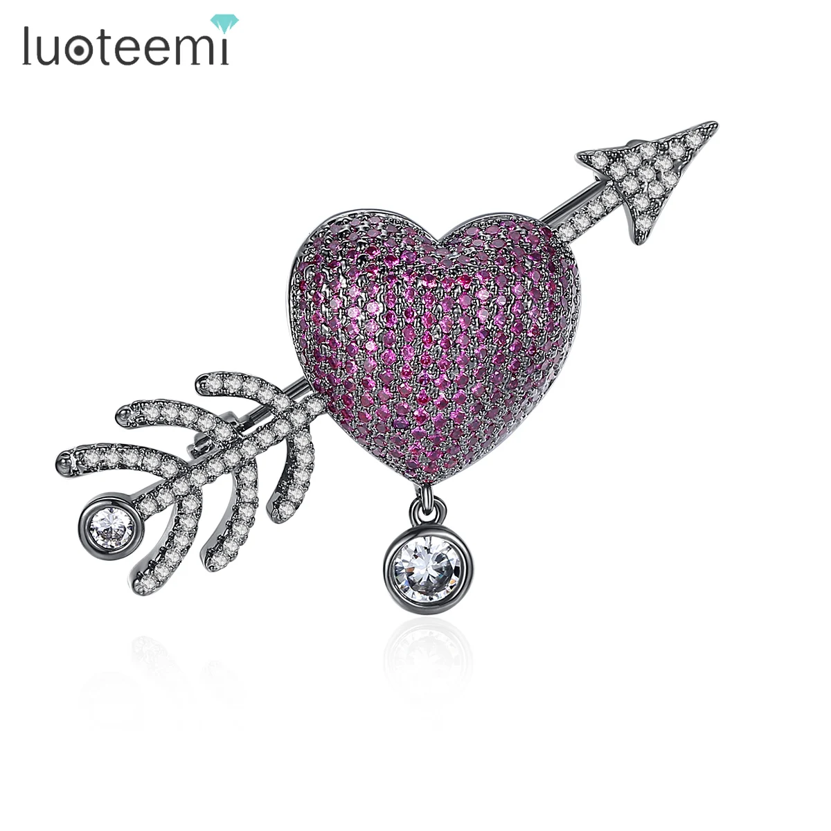 

LUOTEEMI Purple Cupid's Arrow Women Brooches Big Heart Full Cubic Zircons Girl Fashion Jewelry Christmas Ornaments Friends Gifts