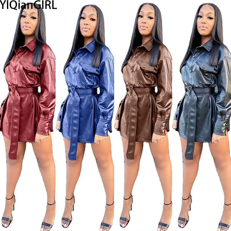 

New Ladies Black Elegant Classic Faux Leather Jacket Coat With Belt Ladies Long Sleeve Loose Top Trench Coat