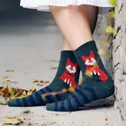 Женские хлопковые толстые шерстяные носки в Корейском стиле, брендовые милые рождественские носки в стиле Харадзюку С Изображением Животных, лисы, волка, полосатых носков