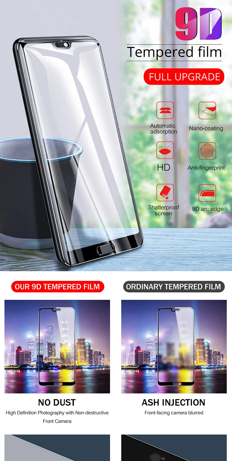 1000 шт. 9D изогнутые, с полным охватом закаленное стекло для huawei P30 P20 Pro P10 Plus P9 Mini P8 Lite Защитная пленка для экрана