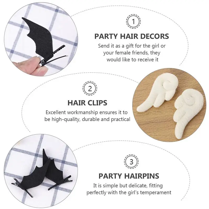 

4 Pairs Angel Wing Hair Clips Devil Wing Hairpins For Halloween Christmas Party Role Playing Decoration Use Delicate Gift