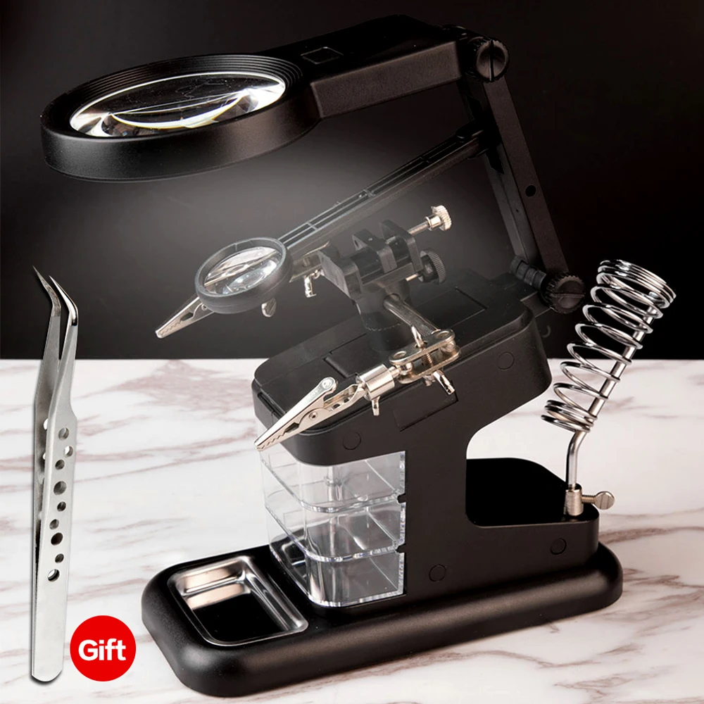 Увеличительное Стекло паяльник с светодиодный светильник ящик для хранения 3X 4.5X