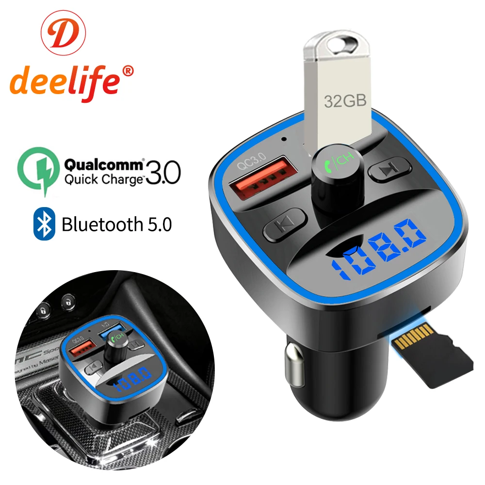 Fm-передатчик Bluetooth 5,0 автомобильный модулятор беспроводной комплект громкой связи Авто Аудио MP3 плеер Быстрая зарядка QC3.0 двойной USB зарядное устройство