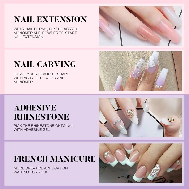 Nail Monomer Liquid Acrilic Powder for Acrylic Nail Supplies Nail Supplies for Professionals with Glitter for Nail Extension