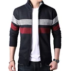Осень-зима для мужчин со свитером в полоску, кардиган мужской модный воротник-стойка Мандарин свитер мужские повседневные трикотажные мужские флисовые свитера 3XL