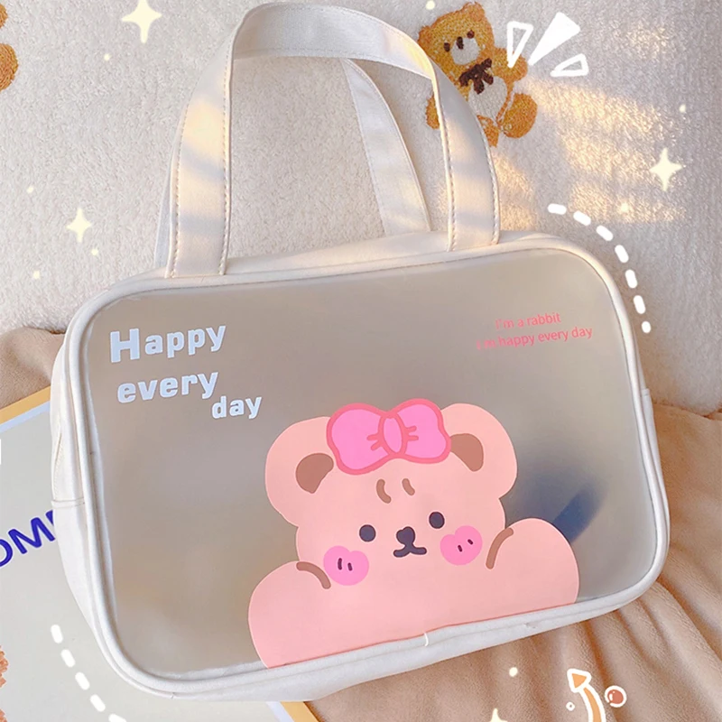 

Kawaii Bear Makeup Bag Plastic Large Capacity Women Cosmetic Bag Toiletries Organizer Waterproof Female Storage Make up Cases