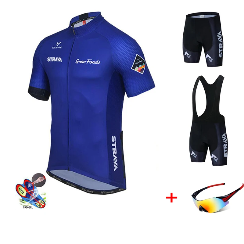 

STRAVA Cycling Jerseys Set Short Sleeve MTB Bike Men Wear Pro Team Clothes Dress Suit Breathable Wear Bicycle Glasses Sunglasses