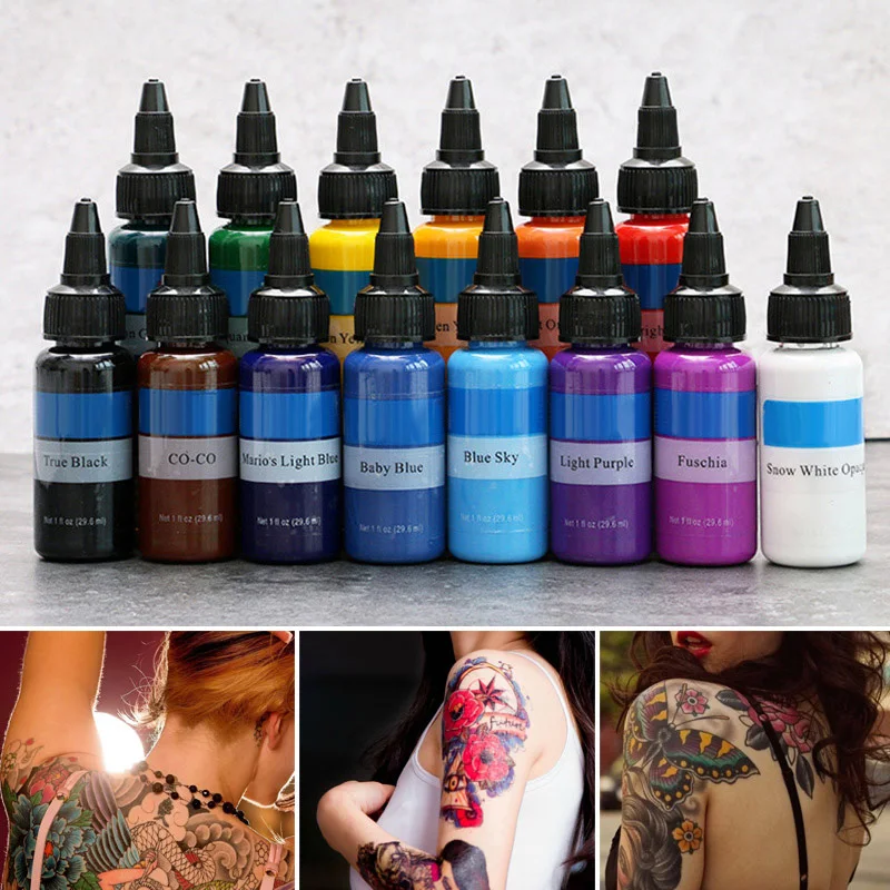 

Newest 14pcs 35ML Professional Tattoo Pigment Semi Permanent Makeup Tattoos Ink Pigment for Body Art Paint Tattoo Color Inks