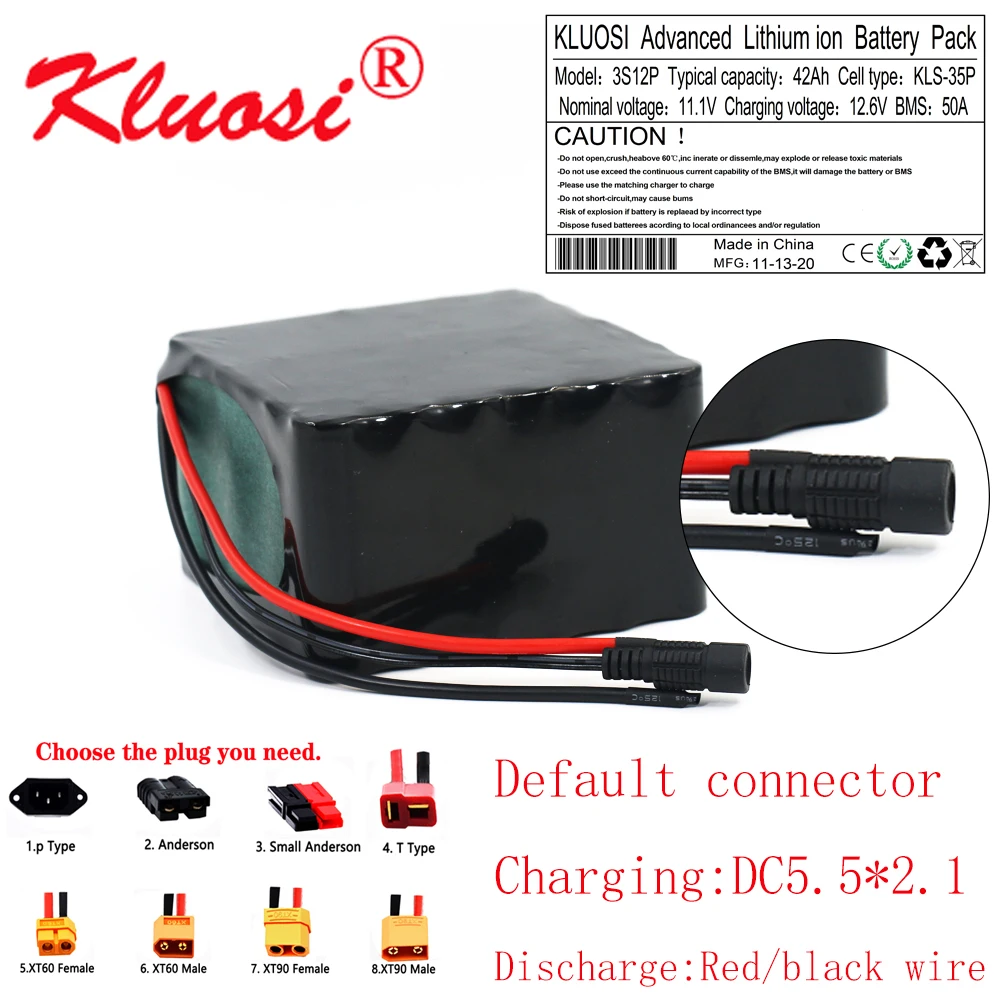 KLUOSI 12V 42Ah 3S12P высокой мощности 12 6 V литиевая Батарея серые кисточки с 60A BMS для