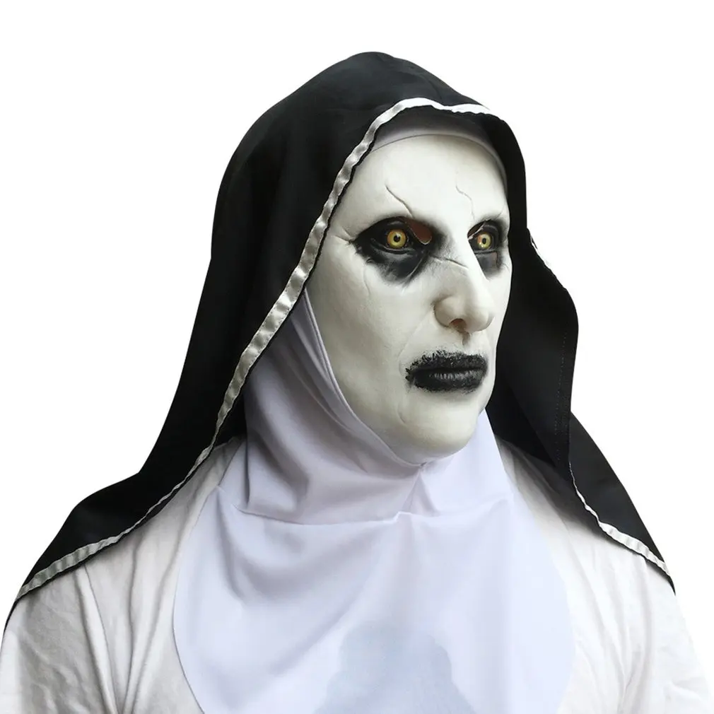 

The Nun Horror Mask Halloween Party The Conjuring Valak Scary Latex Masks With Headscarf Halloween Earring Holloween Accessories