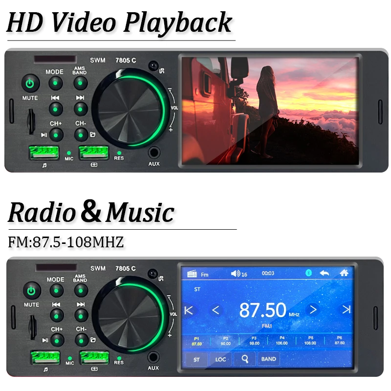 Автомагнитола SINOVCLE 1 din с сенсорным экраном 4 дюйма Bluetooth Mp3/Mp5 плеером FM-приемником