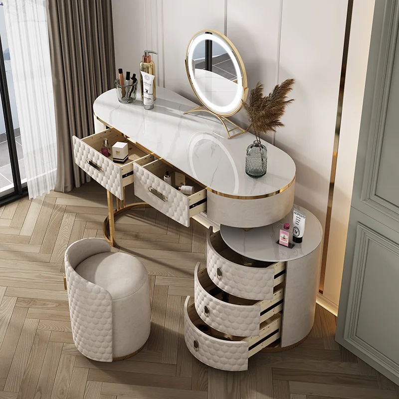 

Light Luxury Dressing Table with Mirror Bedroom Simple Modern Makeup Typhoon Small High-end Makeup Table Storage Cabinet