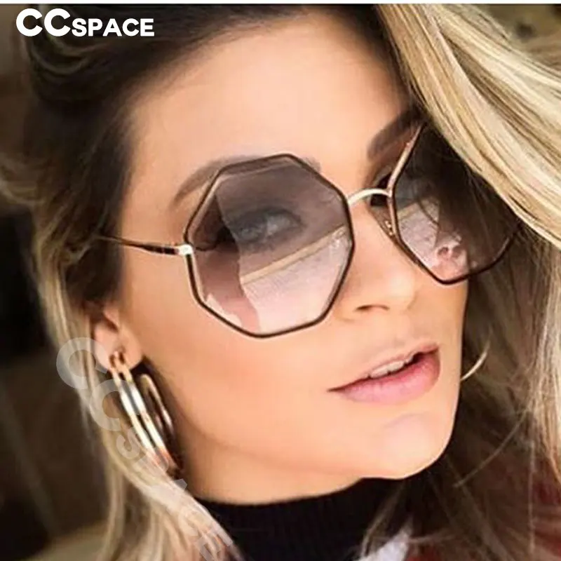 CCSPACE, металлическая леопардовая оправа, полигон, солнцезащитные очки для мужчин и женщин, восьмиугольные, Брендовые очки, дизайнерские, модные, мужские, женские, оттенки 45438