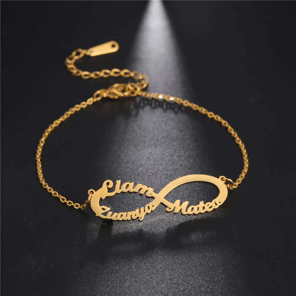 Skyrim Personalized Name Bracelet Stainless Steel Gold Color Chain Infinity Charm Bracelets Custom Jewelry Gift For Women Girls