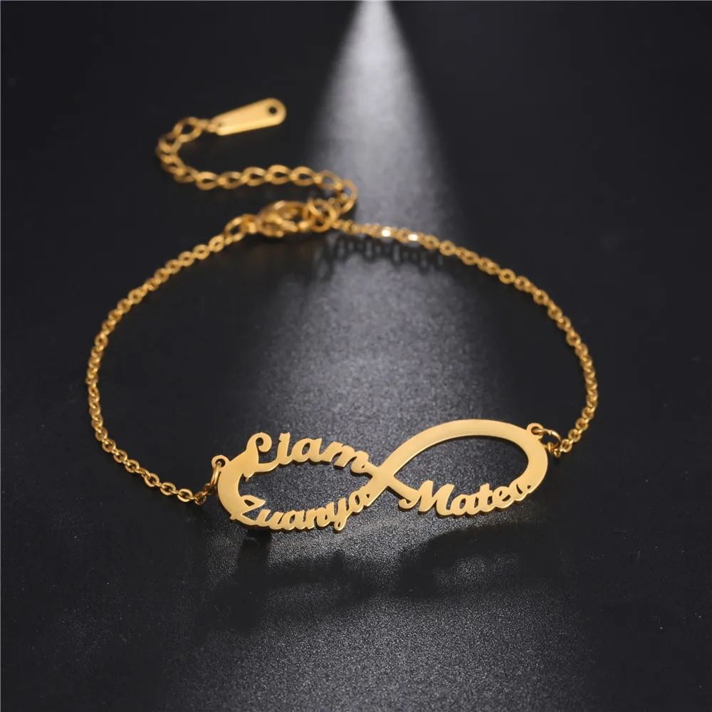 Skyrim Personalized Name Bracelet Stainless Steel Gold Color Chain Infinity Charm Bracelets Custom Jewelry Gift For Women Girls | Украшения