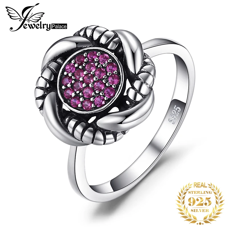 Jewelrypalace Винтаж 0.2ct создан красный рубин Проложить Кольцо стерлингового серебра 925 Свадебные Обручальные кольца бренд Красивые ювелирные изделия для Для женщин