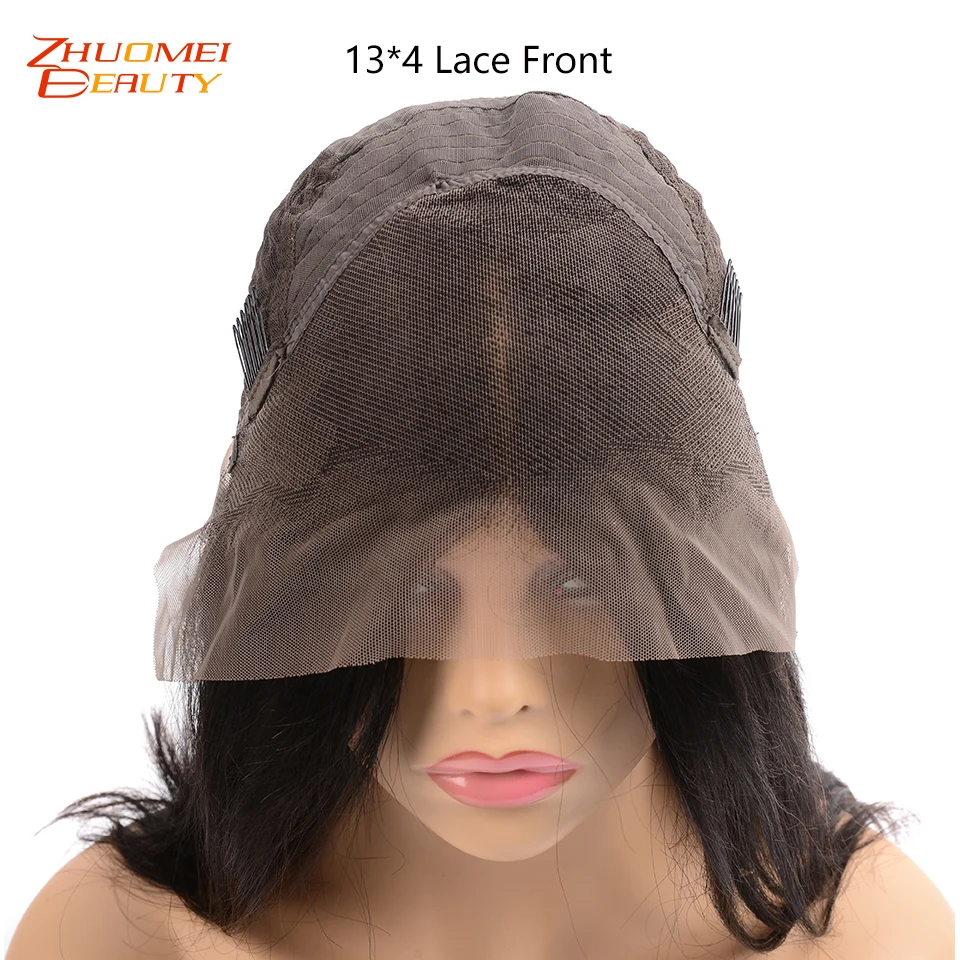 Zhuomei beauty 13*4 боб парик бразильские прямые короткие кружевные передние парики 13*6 человеческие волосы парики предварительно выщипанные с детскими волосами 150% Remy