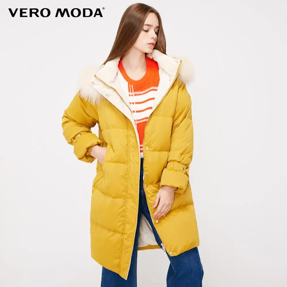 Vero Moda женский пуховик средней длины с капюшоном из меха енота | 318412537