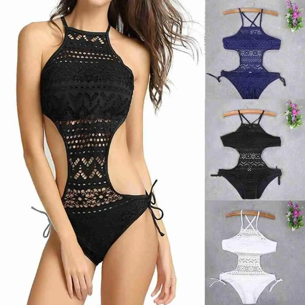

Summer Sexy One Piece Swimsuit Backless Lace Beach 2021 Bikini For Women Bodysuit Bathing Up Swimming Swimwear Push Suit Su M9V6