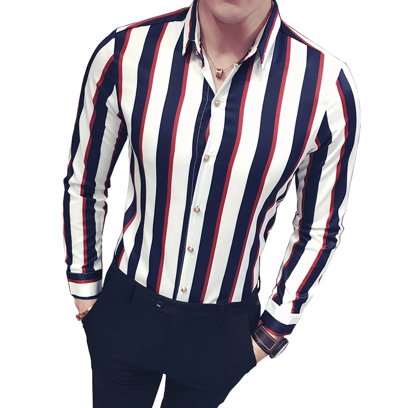 

Spring and Autumn Mens Boutique Cotton Fashion Striped Casual Long-sleeved Shirts Comfortable Male Slim Leisure Shirts