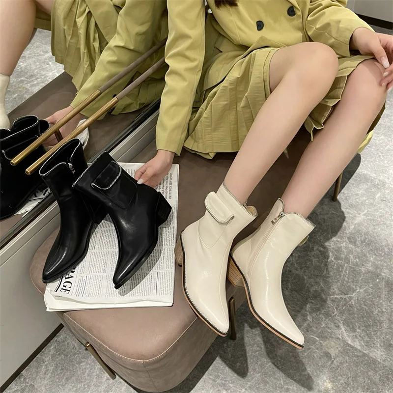 

Ботинки женские на высоком каблуке 4 см, мягкая кожа, ботильоны, обувь для вечеринок, A3851, Осень-зима