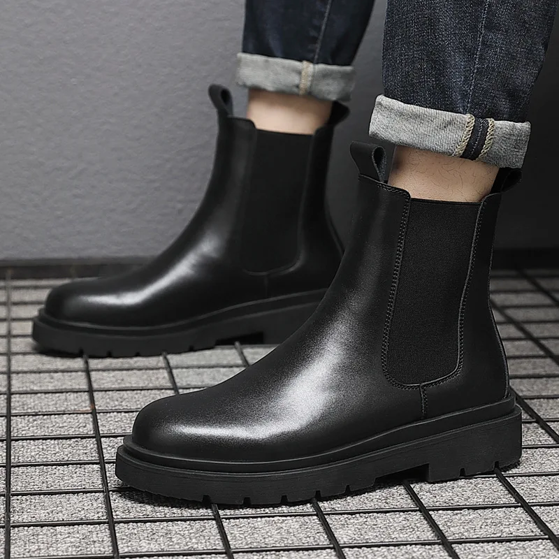 

men luxury fashion chelsea boots original leather platform shoes autumn winter cowboy boot handsome short botas hombre zapatos