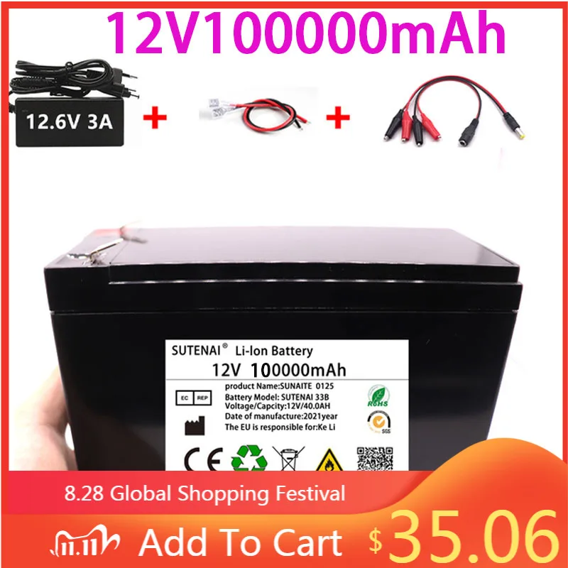

2021 New 18650 Electric Vehicle Lithium Ion Battery Pack 3S6P 12V 50Ah Built-in BMS 30A High Current Suitable For Sprayer